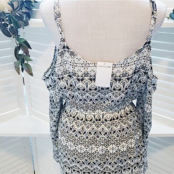 CUPCAKES & CASHMERE BEIGE BLUE FLORAL COLD SHOULDER NEW DRESS SIZE MED - Picture 4 of 8